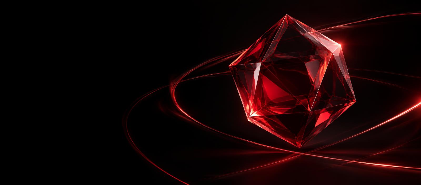 Floating faceted red crystal